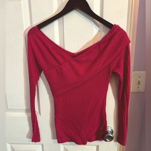 Pink knit v neck sweater